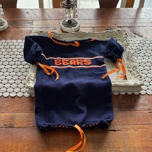 Navy and Orange Bears Hand Knit Baby Romper Size  6-12 Months.